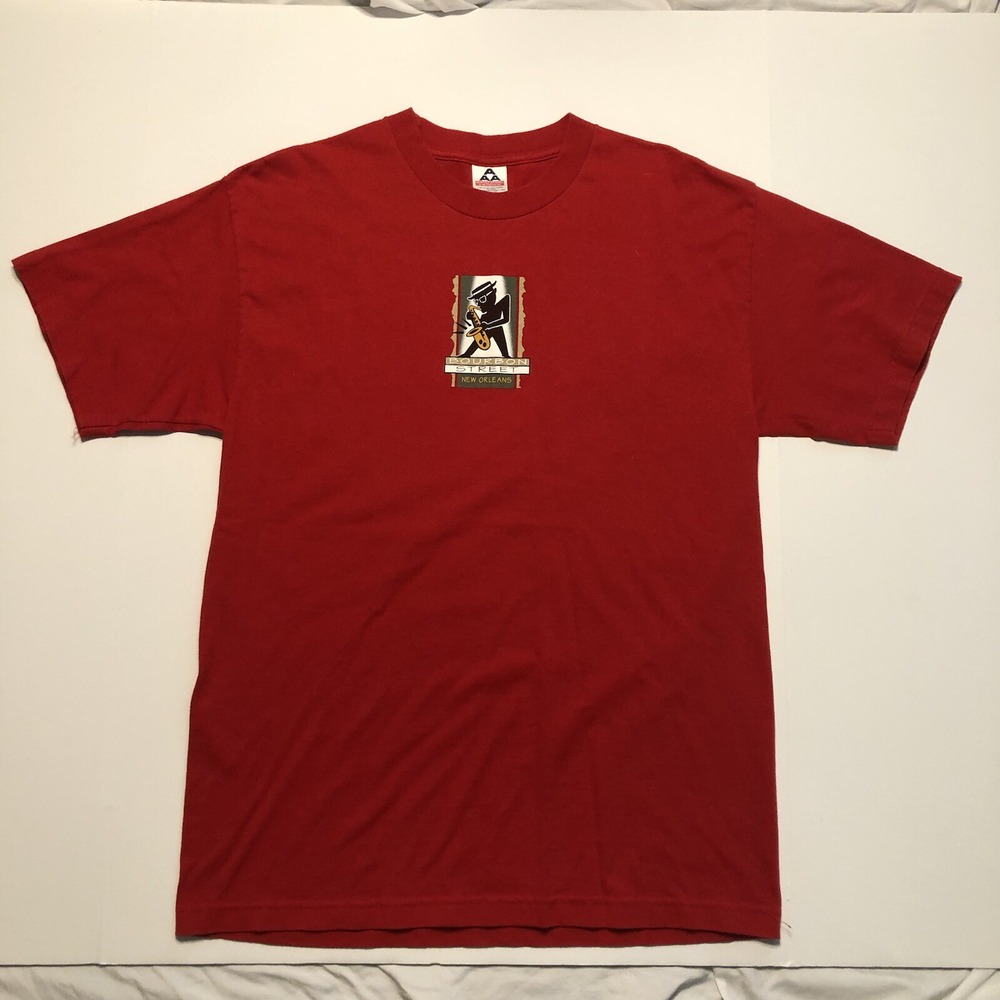 Vintage Bourbon Street New Orleans T Shirt Size Large AAA EUC Cotton Red